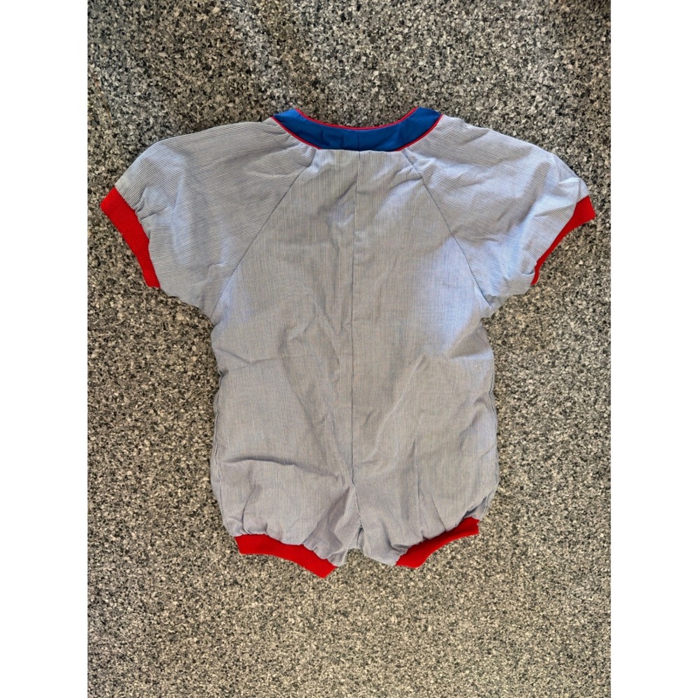 Vintage Samara Toddler Baseball Romper Blue Seersucker Puppy Dog 3T - Picture 2 of 4
